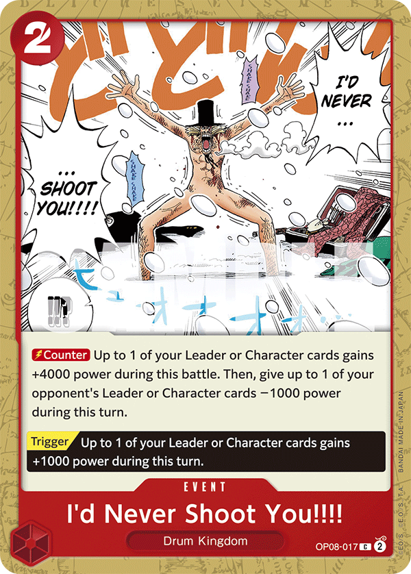 I'd Never Shoot You!!!! Two Legends - OP-08 One Piece Card I'd Never Shoot You!!!! Two Legends - OP-08 One Piece Card