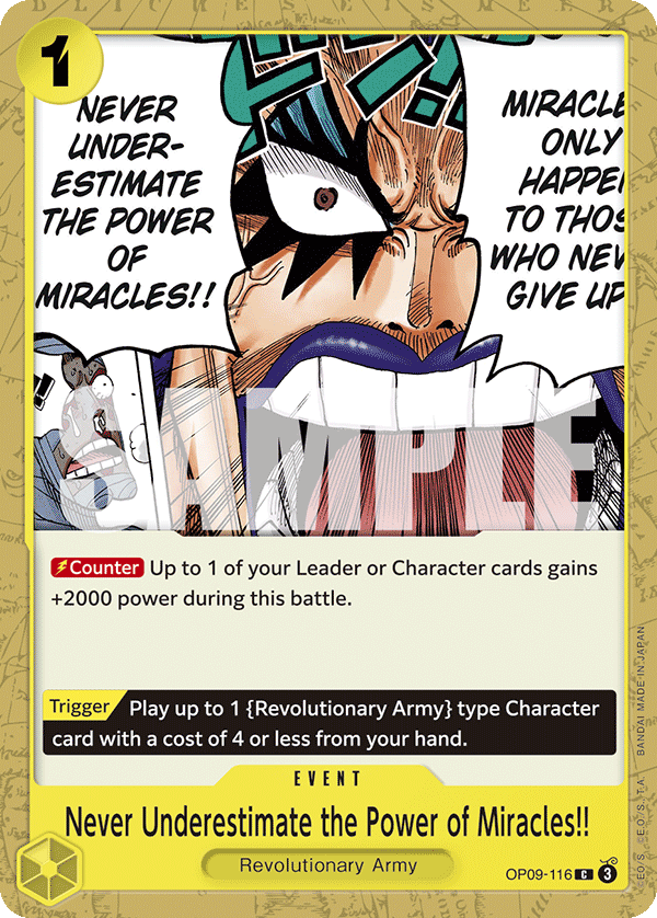 Never Underestimate the Power of Miracles!! Emperors In The New World - OP-09 One Piece Card Never Underestimate the Power of Miracles!! Emperors In The New World - OP-09 One Piece Card