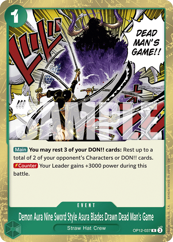 Demon Aura Nine Sword Style Asura Blades Drawn Dead Man's Game Legacy Of The Master - OP-12 One Piece Card Demon Aura Nine Sword Style Asura Blades Drawn Dead Man's Game Legacy Of The Master - OP-12 One Piece Card