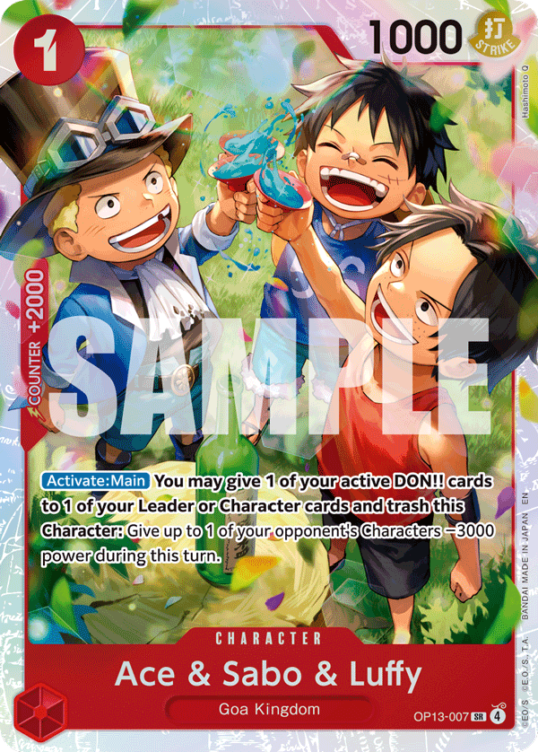 Ace & Sabo & Luffy Carrying On His Will - OP-13 One Piece Card Ace & Sabo & Luffy Carrying On His Will - OP-13 One Piece Card