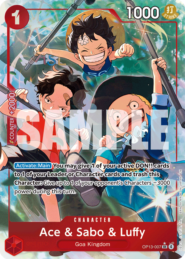 Ace & Sabo & Luffy Carrying On His Will - OP-13 One Piece Card Ace & Sabo & Luffy Carrying On His Will - OP-13 One Piece Card