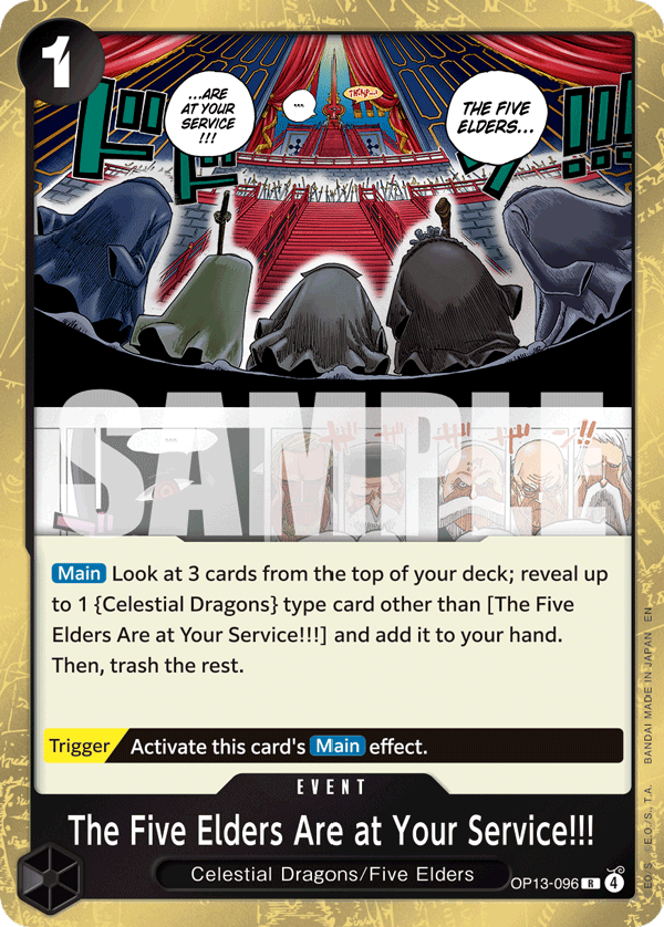 The Five Elders Are at Your Service!!! Carrying On His Will - OP-13 One Piece Card The Five Elders Are at Your Service!!! Carrying On His Will - OP-13 One Piece Card