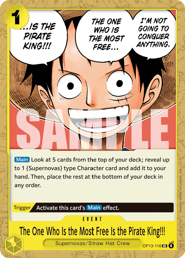 The One Who Is the Most Free Is the Pirate King!!! Carrying On His Will - OP-13 One Piece Card The One Who Is the Most Free Is the Pirate King!!! Carrying On His Will - OP-13 One Piece Card