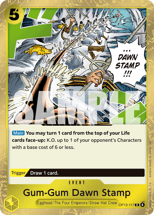 Gum-Gum Dawn Stamp Carrying On His Will - OP-13 One Piece Card Gum-Gum Dawn Stamp Carrying On His Will - OP-13 One Piece Card