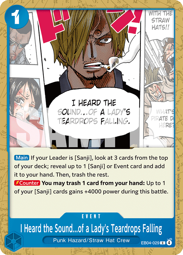 I Heard the Sound...of a Lady's Teardrops Falling The Azure Sea's Seven - OP-14 One Piece Card I Heard the Sound...of a Lady's Teardrops Falling The Azure Sea's Seven - OP-14 One Piece Card
