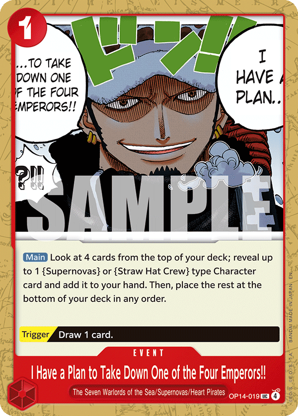 I Have a Plan to Take Down One of the Four Emperors!! The Azure Sea's Seven - OP-14 One Piece Card I Have a Plan to Take Down One of the Four Emperors!! The Azure Sea's Seven - OP-14 One Piece Card