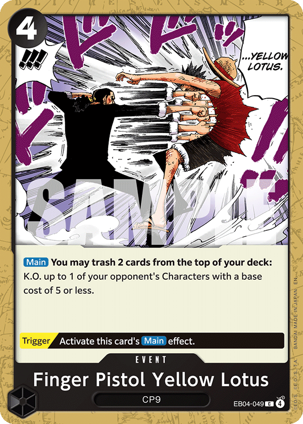 Finger Pistol Yellow Lotus Adventure On Kami's Island - OP-15 One Piece Card Finger Pistol Yellow Lotus Adventure On Kami's Island - OP-15 One Piece Card