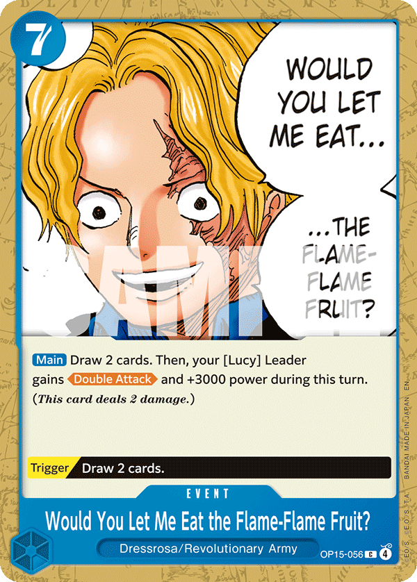 Would You Let Me Eat the Flame-Flame Fruit? Adventure On Kami's Island - OP-15 One Piece Card Would You Let Me Eat the Flame-Flame Fruit? Adventure On Kami's Island - OP-15 One Piece Card
